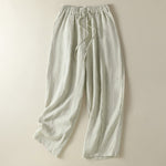 Buddha Stones Summer Casual Drawstring Solid Linen Ankle Pants Women's Wide Leg Pants With Pocket