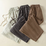 Buddha Stones Summer Casual Drawstring Solid Linen Ankle Pants Women's Wide Leg Pants With Pocket