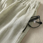 Buddha Stones Summer Casual Drawstring Solid Linen Ankle Pants Women's Wide Leg Pants With Pocket