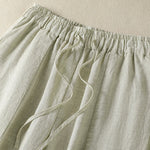 Buddha Stones Summer Casual Drawstring Solid Linen Ankle Pants Women's Wide Leg Pants With Pocket