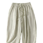 Buddha Stones Summer Casual Drawstring Solid Linen Ankle Pants Women's Wide Leg Pants With Pocket