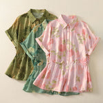 Buddha Stones Summer Boho Button-Up Floral Women's Short Sleeve Shirts