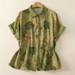 Buddha Stones Summer Boho Button-Up Floral Women's Short Sleeve Shirts