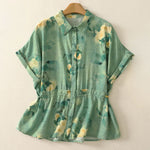 Buddha Stones Summer Boho Button-Up Floral Women's Short Sleeve Shirts