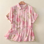 Buddha Stones Summer Boho Button-Up Floral Women's Short Sleeve Shirts