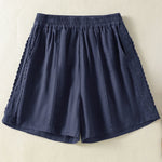 Buddha Stones Summer Casual Boho Solid Decorative Side Lace Women's Shorts With Pockets