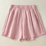 Buddha Stones Summer Casual Boho Solid Decorative Side Lace Women's Shorts With Pockets