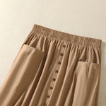 Buddha Stones Summer Casual Boho Button-Up Solid Women's Skirts With Pockets
