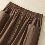 Buddha Stones Summer Casual Boho Button-Up Solid Women's Skirts With Pockets