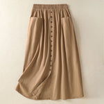 Buddha Stones Summer Casual Boho Button-Up Solid Women's Skirts With Pockets
