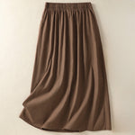 Buddha Stones Summer Casual Boho Button-Up Solid Women's Skirts With Pockets