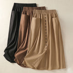 Buddha Stones Summer Casual Boho Button-Up Solid Women's Skirts With Pockets
