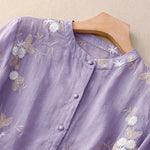 Buddha Stones Casual Embroidered Petals Spliced Women's Crew Neck Design Half Sleeve Shirt