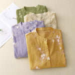 Buddha Stones Casual Embroidered Petals Spliced Women's Crew Neck Design Half Sleeve Shirt