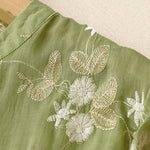 Buddha Stones Casual Embroidered Petals Spliced Women's Crew Neck Design Half Sleeve Shirt