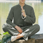 Buddha Stones Spiritual Zen Practice Yoga Meditation Prayer Clothing Cotton Linen Men's Set