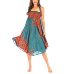 Buddha Stones Two Style Wear Bohemian Compass Rose Flower Lace-up Skirt Dress