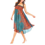 Buddha Stones Two Style Wear Bohemian Compass Rose Flower Lace-up Skirt Dress