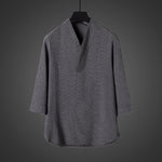 Buddha Stones Casual V-Neck Three Quarter Sleeve Men's Shirt