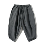 Buddha Stones 2Pcs Plain Notched Collar T-Shirt Wide Leg Shorts With Pockets Men's Meditation Cloth Set