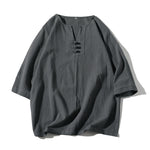 Buddha Stones 2Pcs Plain Notched Collar T-Shirt Wide Leg Shorts With Pockets Men's Meditation Cloth Set