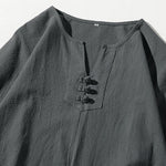 Buddha Stones 2Pcs Plain Notched Collar T-Shirt Wide Leg Shorts With Pockets Men's Meditation Cloth Set