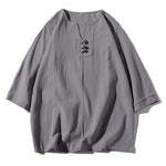 Buddha Stones 2Pcs Plain Notched Collar T-Shirt Wide Leg Shorts With Pockets Men's Meditation Cloth Set