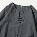 Buddha Stones 2Pcs Plain Notched Collar T-Shirt Wide Leg Shorts With Pockets Men's Meditation Cloth Set