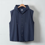 Buddha Stones Summer Casual Minimalist Button-Up Drawstring Solid Tank Top Men's Sleeveless Shirts