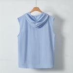 Buddha Stones Summer Casual Minimalist Button-Up Drawstring Solid Tank Top Men's Sleeveless Shirts