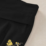 Buddha Stones Cotton Linen Vintage Yellow Floral Pattern Women's Elastic Waist Wide Leg Pants With Pockets