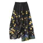 Buddha Stones Cotton Linen Vintage Yellow Floral Pattern Women's Elastic Waist Wide Leg Pants With Pockets