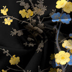 Buddha Stones Cotton Linen Vintage Yellow Floral Pattern Women's Elastic Waist Wide Leg Pants With Pockets
