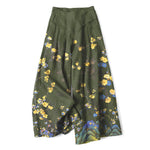 Buddha Stones Cotton Linen Vintage Yellow Floral Pattern Women's Elastic Waist Wide Leg Pants With Pockets