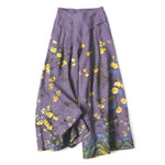 Buddha Stones Cotton Linen Vintage Yellow Floral Pattern Women's Elastic Waist Wide Leg Pants With Pockets