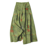 Buddha Stones Cotton Linen Vintage Script Pattern Women's Elastic Waist Wide Leg Pants With Pockets