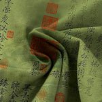 Buddha Stones Cotton Linen Vintage Script Pattern Women's Elastic Waist Wide Leg Pants With Pockets