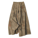 Buddha Stones Cotton Linen Vintage Script Pattern Women's Elastic Waist Wide Leg Pants With Pockets