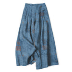 Buddha Stones Cotton Linen Vintage Script Pattern Women's Elastic Waist Wide Leg Pants With Pockets