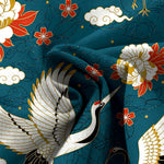 Buddha Stones Cotton Linen Crane Blossom Pattern Women's Elastic Waist Wide Leg Pants With Pockets
