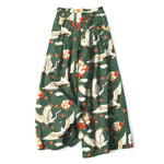 Buddha Stones Cotton Linen Crane Blossom Pattern Women's Elastic Waist Wide Leg Pants With Pockets