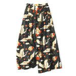 Buddha Stones Cotton Linen Crane Blossom Pattern Women's Elastic Waist Wide Leg Pants With Pockets