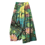 Buddha Stones Cotton Linen Celestial Floral Cat Lotus Pattern Women's Elastic Waist Wide Leg Pants With Pockets
