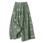 Buddha Stones Cotton Linen Evil Eye Moon Pattern Women's Elastic Waist Wide Leg Pants With Pockets