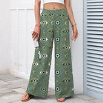 Buddha Stones Cotton Linen Evil Eye Moon Pattern Women's Elastic Waist Wide Leg Pants With Pockets
