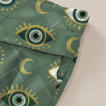 Buddha Stones Cotton Linen Evil Eye Moon Pattern Women's Elastic Waist Wide Leg Pants With Pockets