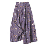 Buddha Stones Cotton Linen Evil Eye Moon Pattern Women's Elastic Waist Wide Leg Pants With Pockets