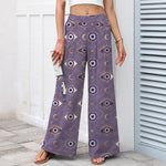 Buddha Stones Cotton Linen Evil Eye Moon Pattern Women's Elastic Waist Wide Leg Pants With Pockets