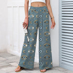 Buddha Stones Cotton Linen Evil Eye Moon Pattern Women's Elastic Waist Wide Leg Pants With Pockets