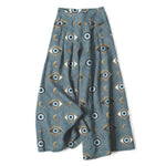 Buddha Stones Cotton Linen Evil Eye Moon Pattern Women's Elastic Waist Wide Leg Pants With Pockets